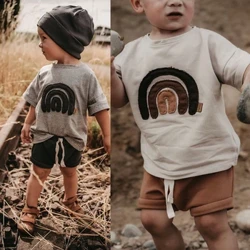 2024 Musim Panas Bayi Anak-anak Kaos Patch Pelangi Katun Anak Laki-laki Anak Perempuan T-shirt Anak Pakaian Top Pakaian untuk Balita Bayi Tees