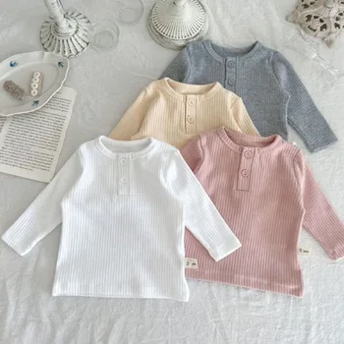 I-Baby Boy Girl I-Spring O-neck I-Solid BottomT- Shirt Izingane Eziqinile Imikhono Emide Evamile Idonsa Izingubo Zezingane Zikakotini Izingubo Eziphezulu Izintwala Zezingane