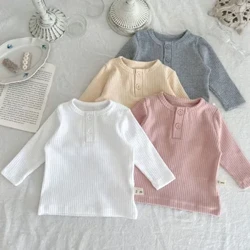 Bayi Laki-laki Perempuan Musim Semi O-neck Solid BottomT- Kemeja Anak Kasual Lengan Panjang Pullover Anak Katun Top Pakaian Bayi Tees