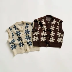 Autumn Baby Knit Vest Retro Fugalaau e leai se lima ofutino Tamaiti Cardigan mo teine ​​​​tama tama'ie Sufu Tamaiti La'ei Fa'ailoga La'ei Pepe