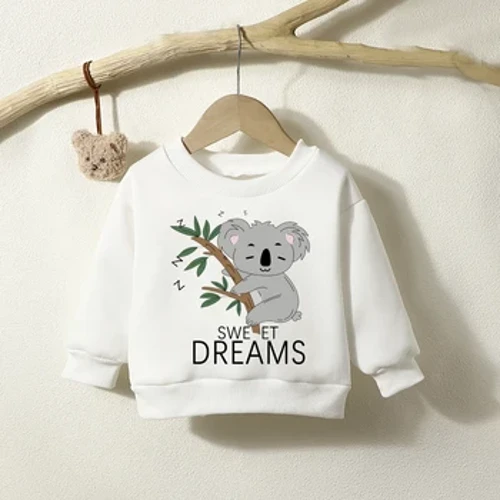 Musim Semi dan Musim Gugur Sweater Anak Perempuan dan Laki-laki Leher Bulat Lengan Panjang Kartun Bambu Huruf Atasan Longgar dan Anget