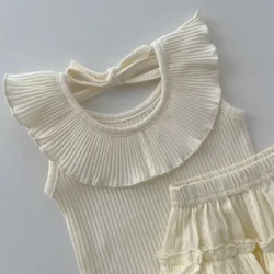 Babi Tops Haf Babanod Byrion Cotwm Coler Ruffle Heb Gefn Llewys Di-gefn Merch Newydd-anedig Dillad Dywysoges