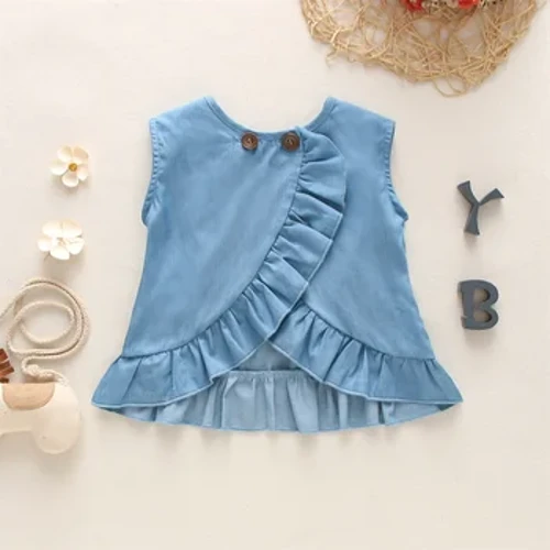 Sommer New Baby Top Simple Blue Girl Top Korean Style Søde Børnetøj uden ærmer (0-3 år gammel)