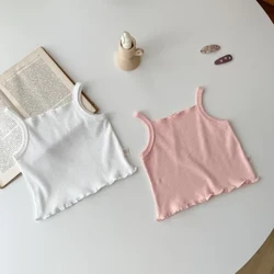 Musim Panas Baru Anak Kamisol Bayi Baru Lahir Hollow Out Love Rompi Gadis Bayi Tipis Solid Atasan Kasual Rompi Bayi Katun Suspender Kemeja