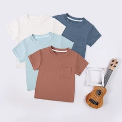Sợi tre Mùa Hè Trẻ Sơ Sinh Áo Thun Bé Trai Bé Gái Cổ Tròn Tay Ngắn Áo Chui Đầu Bé Tập Đi Thường Ngày Trẻ Sơ Sinh Tee