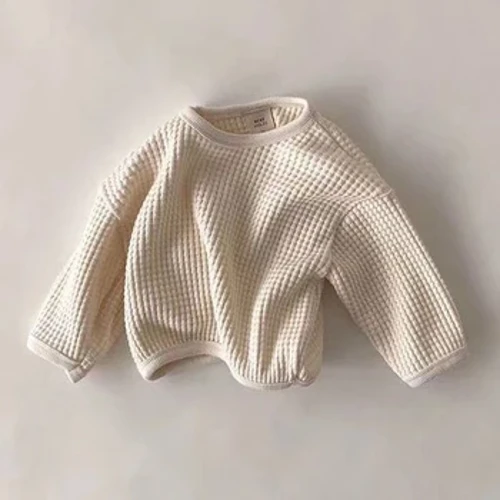 MILANCEL Musim Semi Waffle Anak-anak Blus Bayi Hoodie untuk Anak Laki-laki Singkat Anak Perempuan Atasan Kaos Pakaian untuk Bayi Baru Lahir Balita Pakaian Kasual