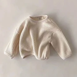 MILANCEL Musim Semi Waffle Anak-anak Blus Bayi Hoodie untuk Anak Laki-laki Singkat Anak Perempuan Atasan Kaos Pakaian untuk Bayi Baru Lahir Balita Pakaian Kasual