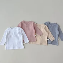 Hàn Quốc Cho Bé Áo Dài Tay Mùa Xuân Cơ Bản Trên Quần Áo Trẻ Em Áo Sơ Mi Đáy Mềm Cho Bé Gái Áo Phông Bé Trai Xe Tăng Quần Áo