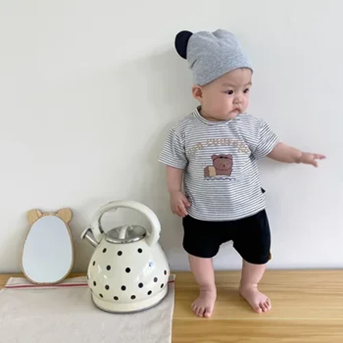 Verão bebê recém-nascido meninos algodão sólido camiseta crianças animais moda macio casual elástico simples roupas de bebê