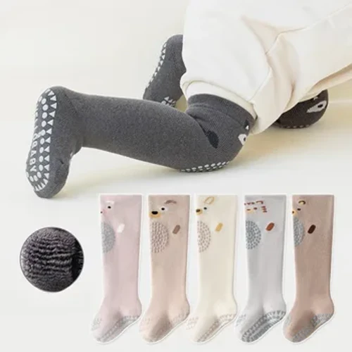 Vinter Baby Lange Sokker Anti-Slip Barn Gulvsokk Tykke Knee Sokker Barn Strikkestrømper Beinvarmere Nyfødt fottøy