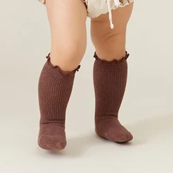 Neigebueren Ruffle Baby Meedchen Knéi Héich Socken Kanner Lang Soft Koteng Massiv Meedercher Kleeder Hierscht Wanter Been Warmer Kanner Schoulsock