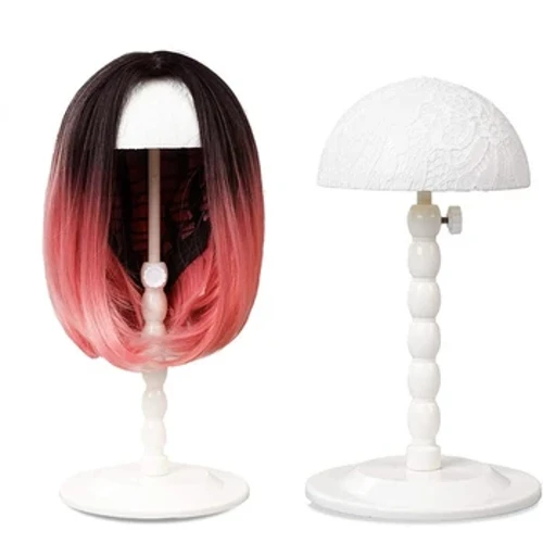 Supporto per parrucca regolabile in altezza Supporti per testa per parrucca pieghevoli portatili Supporto per parrucca in plastica per lo styling Parrucca Display per asciugare i capelli(Bianco)