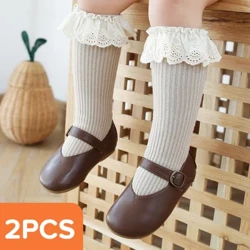 Calzini alti al ginocchio per neonate Neonati per bambini Calzini per bambini piccoli Scaldamuscoli in cotone solido elasticizzato Calzini lunghi con volant in pizzo adorabili e carini