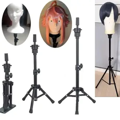 ʻO Mini Wig Stand hiki ke hoʻoponopono ʻia i ka Tripod no ka Mannequin Head Stand no Wig Tripod no ka hoʻoponopono ʻana i ke poʻo ʻo Wig Holder Wig Kākoʻo lauoho Rack