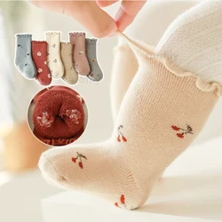 Trẻ Sơ Sinh Bé Gái Đôi Tất Cotton Terry Cho Bé Xù Màu Sắc Cổ Điển Tất Sàn Chống Trơn Trượt 0-5Y Bé Giữa Ống Bao Tay Chân cho Công Chúa