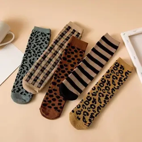Korejské děti Kojenecká podkolínka Vysoké ponožky Dětské punčochy Miminko Leopardí pruh Unisex oblečení Teplé věci Dívčí módní ponožky