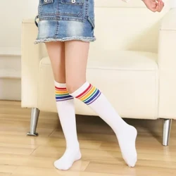 Trẻ Em Đầu Gối Cao Tất Bé Trai Gils Sọc Cotton Thể Thao Trường Bóng Đá Trắng Đen Tất Trẻ Em Ống Dài Tất Ấm Áp 1-15Y
