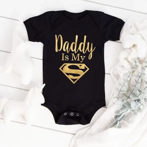 Áo liền quần cho bé Sơ sinh Bé trai Bé gái Quần áo Vàng Bố là anh hùng của tôi In hình ngộ nghĩnh Áo liền quần cho trẻ sơ sinh Bộ đồ liền thân thường ngày dễ thương cho bé