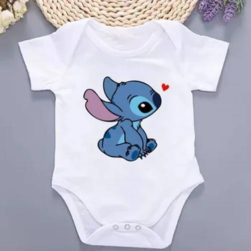 Babi Rompers Haf Babanod Newydd-anedig Bodysuits Llewys Fer Naid Naid Cartwn Lilo a Stitch ropa bebe Dillad Merched Bachgen