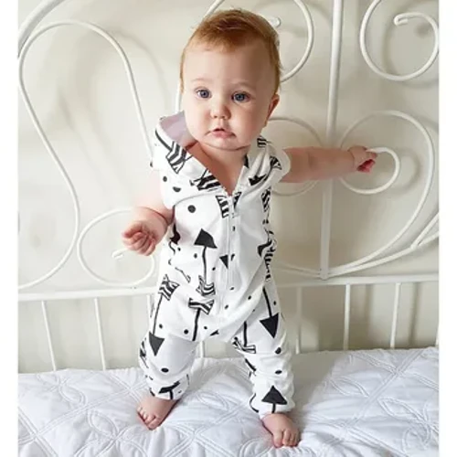 Spädbarn Barn Baby Pojkar Tryckt Hooded Romper Jumpsuit Outfits Kläder Set
