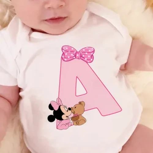 Lindo bebé nombre personalizado Carta combinación de impresión Bodysuit Minnie Mouse Font A B C D E F G SUPERACIÓN DEL ALGODA