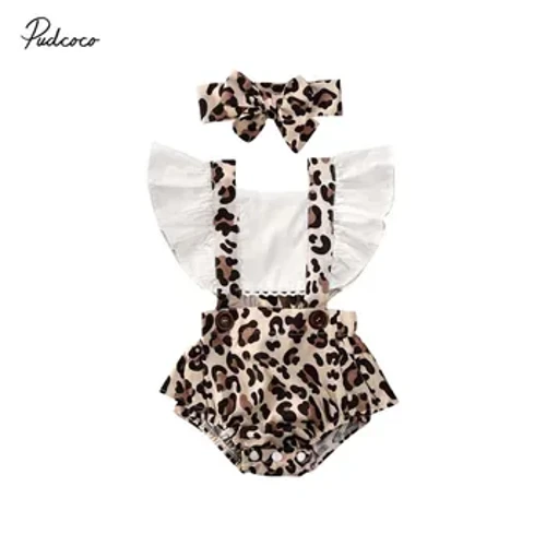 2024 Baby Sommarkläder Nyfödda Spädbarn Baby Flicka Kläder Leopard Jumpsuit Body Pannband 2st Outfits