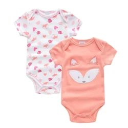 Sommer 2 STK/SÆT 100% Bomuld Kortærmet Nyfødt Bodysuit Sød Dyreprint Spædbarn Overalls Småbørn Jumpsuit