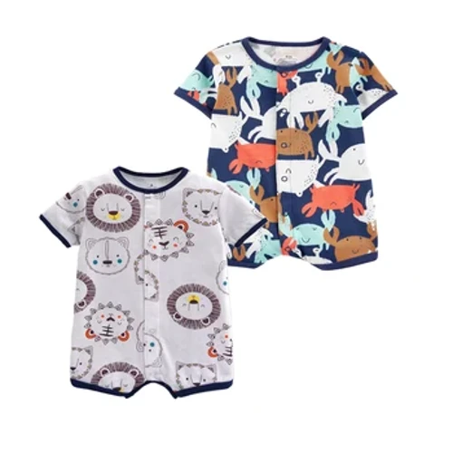 Sommar babybyxor 100% bomull 2st/lot Nyfödda pojkar Flickkläder Korta ärmar Tecknad Jumpsuits Spädbarn Bebe Kläder