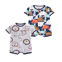 Rompers Babaí Samhraidh 100% Cadás 2PCS/lot Buachaillí Babaí Nuabheirthe Cailíní Éadaí Gearr Muinchillí Cartúin Léimeanna Cartúin Éadaí Bebe Naíonán