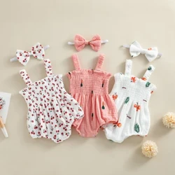 Baby flickor Romper Kläder Sommar Spädbarn Nyfödda Flickor Morotstryck Ärmlöst bomull Linne Bodysuits Jumpsuits Pannband Outfits
