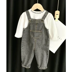 Nyankommet Barneklær Baby Jenter Gutter Overalls Solid Brief Style Småbarn Denim Overol Jumpsuits