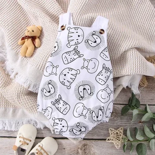 2023 Sommer Baby Drenge Animal Print Ærmeløs Jumpsuit Nyfødt spædbørn Casual Romper Tøj