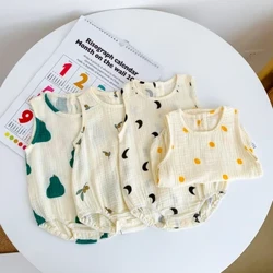 Mùa Hè Cho Bé Sơ Sinh Không Tay Họa Tiết Chấm Bi Quần Áo Liền Quần Cotton Jumpsuit Cho Bé Gái Bé Trai