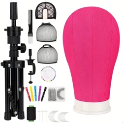 22 Inch Canvas Wig Head Stand, Wig Stand Tripod na may Ulo, Mannequin Head para sa Wig, Manikin Canvas Block Head Set Paggawa ng Display
