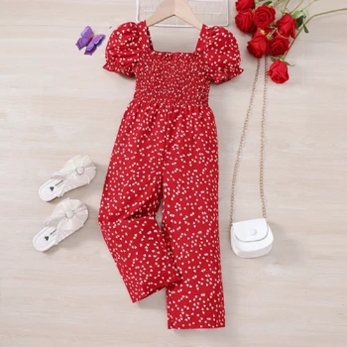 Summer Nev Love Print Mode Bubble Sleee Dugаčki kombinezon zа devojčice iz osnovnih i srednjih školа