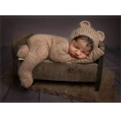 2pcs/set I-Props Yezithombe Ezisanda kuzalwa I-Baby Costume Romper Jumpsuit I-Crochet Hat Wool Ingane Yomfana Intombazane Ingubo Yengane Yesilwane I-Prop