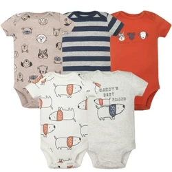 5PCS/Lot Izingubo Zomzimba Zengane 100% Izingubo Zabafana Ezisanda kuzalwa zikakotini Izingubo Zomntwana Omfushane Umkhono Omfisha I-Ropa 0-24M Izingubo Zokujuba Zezingane Zasehlobo