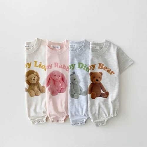 Combinaison à manches courtes pour nouveau-né fille, Animal mignon, body en coton fin et confortable, une pièce, tenues d'été pour garçon
