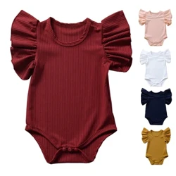 Moda yangi tug'ilgan chaqaloq qizlar uchun Ruffles Romper Yozgi qisqa yengli kombinezon Ribali trikotaj kiyimlar Yuqori sifatli liboslar