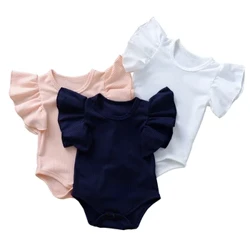 0-18tháng Bé Sơ Sinh Bé Gái Xù Áo Liền Quần Ngắn Tay Mùa Hè Jumpsuit Gân Dệt Kim Romper Áo Liền Quần Mùa Hè Quần Áo Trang Phục