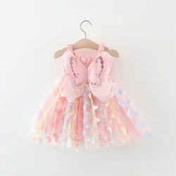 Summer Meedercher Prinzessin Party Gebuertsdagskleed Réck Bogen Flilleken Fee Band Bestickt Päiperlek Mesh Kleed
