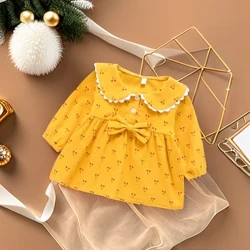 Rochie cu mânecă lungă pentru fete de primăvară și toamnă pentru nou-născuți rochie de prințesă pentru copii din desene animate cu flori fragmentate