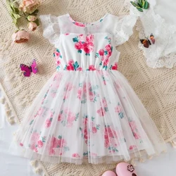 Sommerblomst børn prinsessekjole til 1-5 år pigekjole flæseærmer fødselsdagsfest Elegant kjole vintage babypigetøj