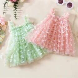 Mùa Hè Bé Gái Công Chúa Dự Tiệc Sinh Nhật Hiệu Suất Đầm Cánh Bướm Dây Chắc Chắn Lưới 1-5Y Tập Đi Quần Áo Trẻ Em