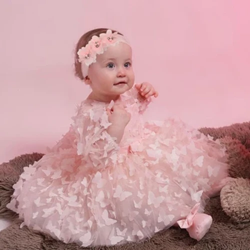 Robe de baptême pour bébé fille de 0 à 24 mois, robe de baptême pleine lune, en maille, robe de princesse moelleuse, avec nœud floral tridimensionnel, robe de fête d'anniversaire