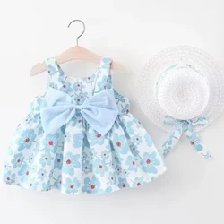 Váy hoa bé gái mới ngọt ngào mùa hè nơ váy đi biển cho bé từ 0 đến 3 tuổi quần áo sơ sinh + mũ bộ 2 món