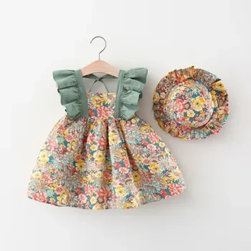 Robe d'été à bretelles pour bébé fille, tenue de princesse sans manches à fleurs fragmentées, pour nouveau-né de 0 à 3 ans, livré avec un chapeau, nouvelle collection