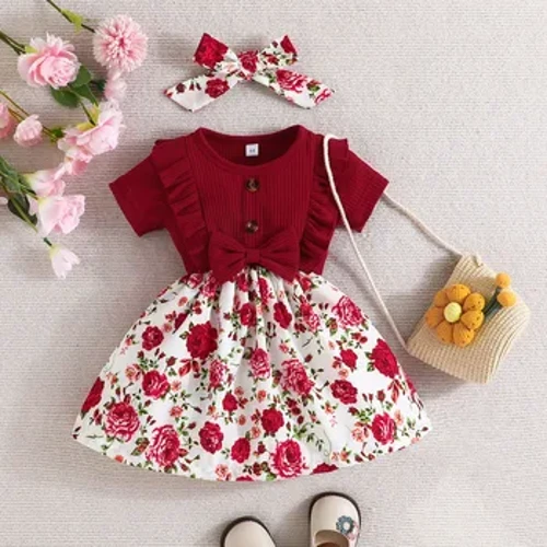 Đầm Bé Gái 0-3 Tuổi Mùa Hè Tay Ngắn Thời Trang Họa Tiết Hoa Dễ Thương Trẻ Em Váy Công Chúa Cho Bé Sơ Sinh bé Gái