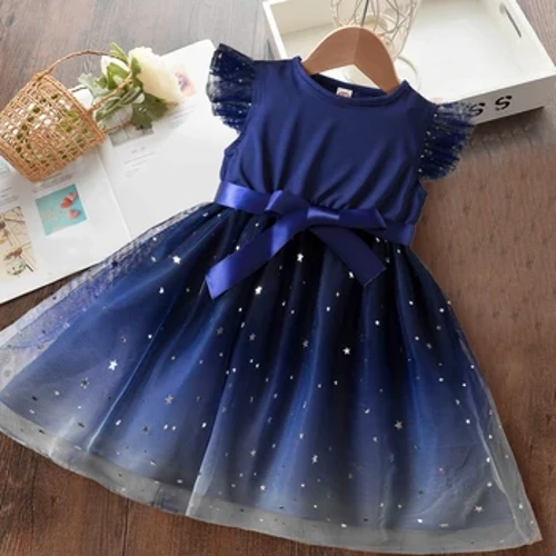 2-6 Tuổi Trẻ Em Sinh Nhật Hồng Lông Tơ Chữ A Đầm Công Chúa Quần Áo Bé Gái Ngọt Ngào Bé Gái Mùa Hè Bay tay Đầm Đầm