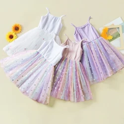 1-5 mau makahiki kamaliʻi liʻiliʻi ʻo ke Kamāliʻiwahine Sling ʻaʻahu lima ʻole Lace Mesh Sequined Stars Colorful Tulle ʻaʻahu pēpē kaikamahine.